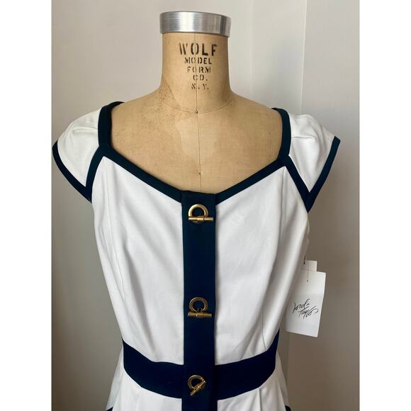 Chetta B Black & White Cotton Blend Shirt Dress With Gold Toggles size 6 nwt - Picture 2 of 10